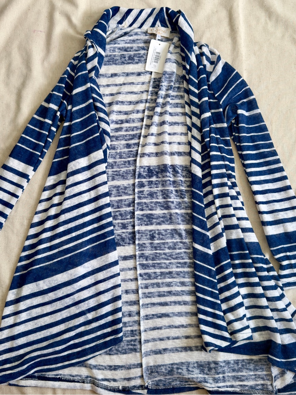 Striped Open-Front Cardigan - Blue & White